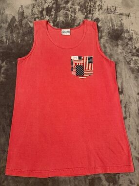 Fraternity Collection Red Tank Top with American Flag Pocket
